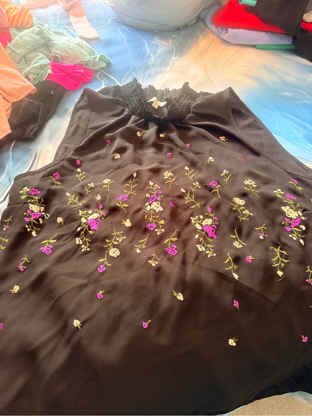 Chenault Black Sleeveless Embroidered Floral Top 2x/3x